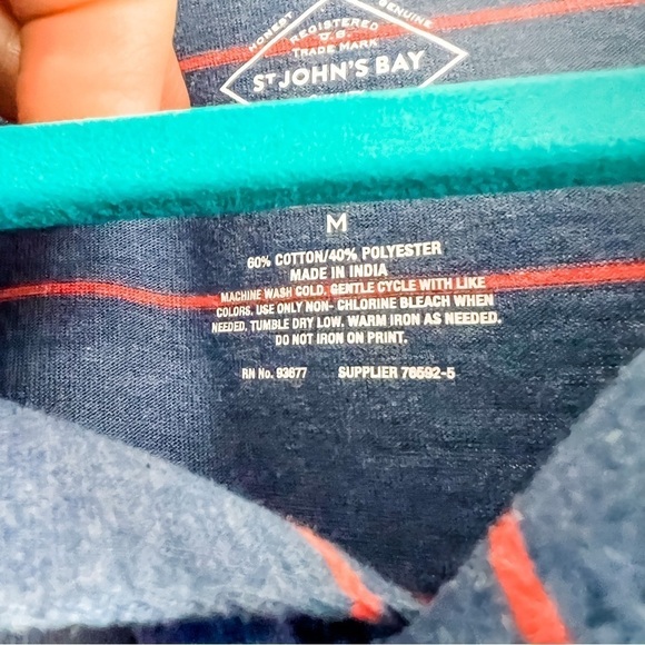 St. John’s Bay Men’s Blue & Orange Stripe Cotton Casual Polo Medium Quick Dry - Picture 4 of 6